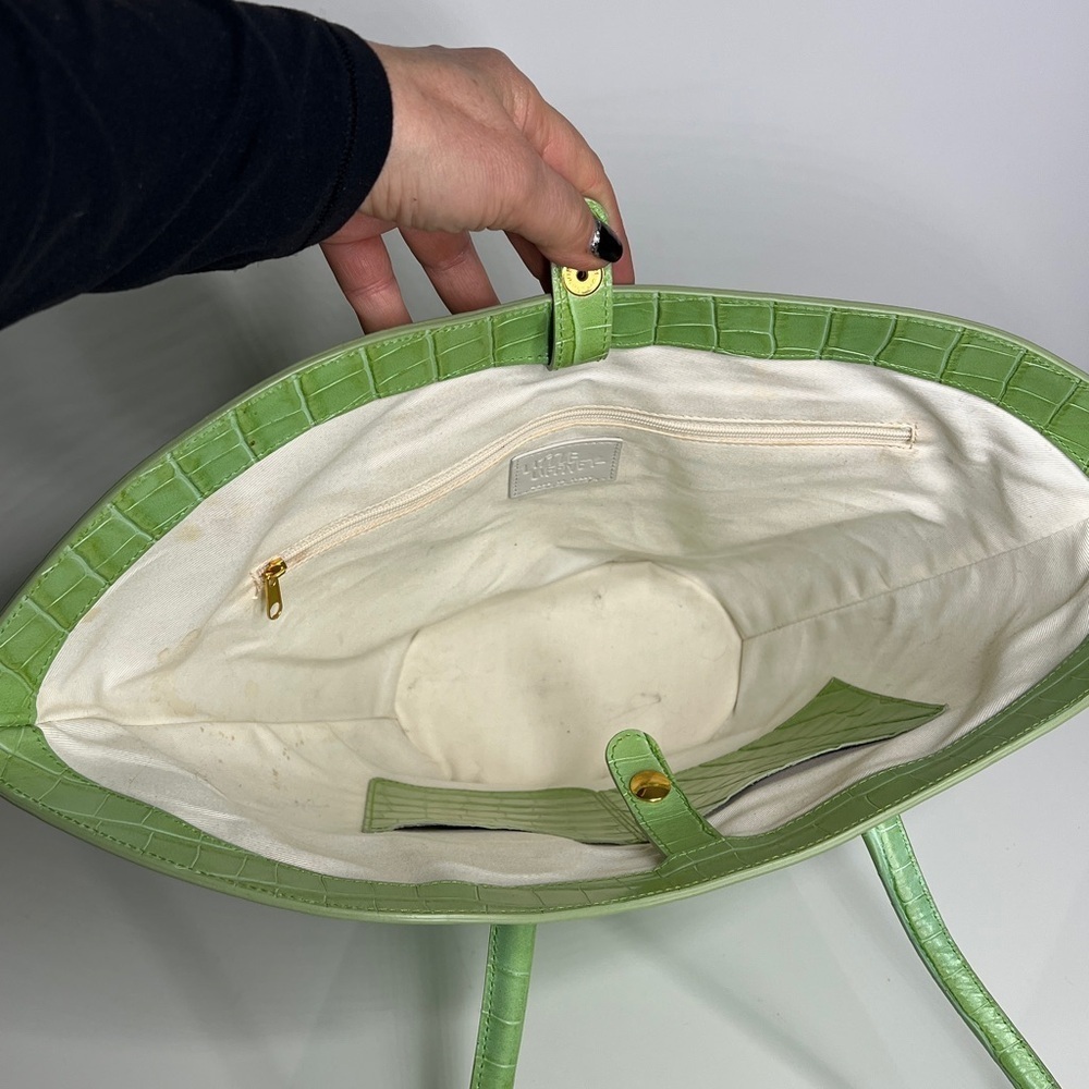 Little Liffner Tall Tulip Croc-Embossed Light Green Chartreuse Leather Tote Bag — image 7 of 8
